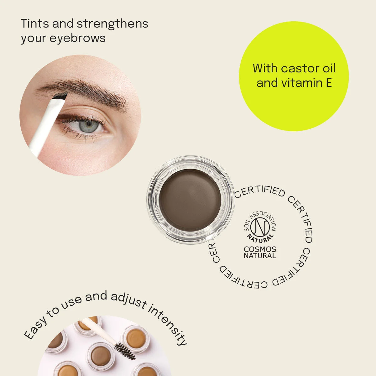 Uoga Uoga Pommade à sourcils crémeuse (2,5 ml) 796 Taupe - Brun moyen - 3 teintes pour des sourcils visiblement plus fournis