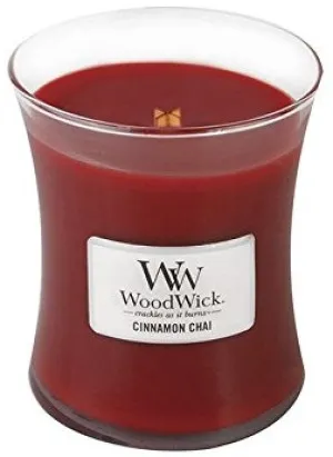 Bougie parfumée WoodWick Cinnamon Chai avec mèche en bois pour femmes