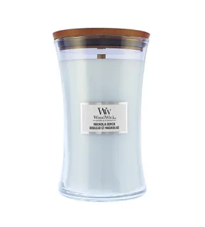 Bougie parfumée WoodWick Magnolia Birch avec mèche en bois pour hommes