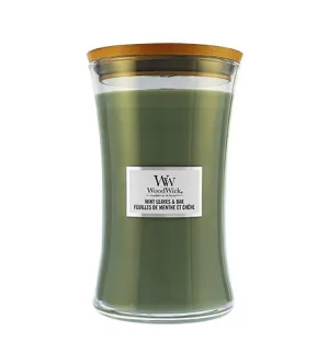 Bougie parfumée WoodWick Mint Leaves & Oak avec mèche en bois pour homme
