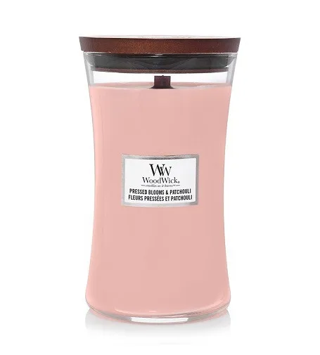Bougie parfumée WoodWick Pressed Blooms & Patchouli avec mèche en bois 609,5 g