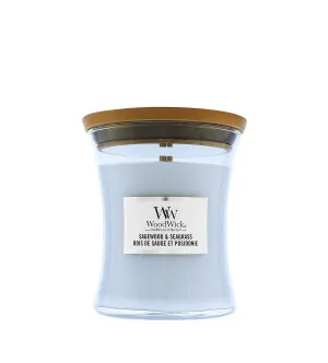 Bougie parfumée WoodWick Sagewood & Seagrass avec mèche en bois 275 g