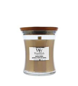 Bougie parfumée WoodWick Santal Myrrh avec mèche en bois pour hommes