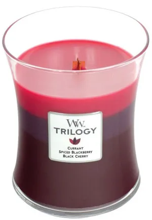 Bougie parfumée WoodWick Trilogy Sun Ripened Berries avec mèche en bois pour femmes