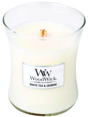 Bougie parfumée WoodWick White Tea & Jasmine avec mèche en bois 275 g