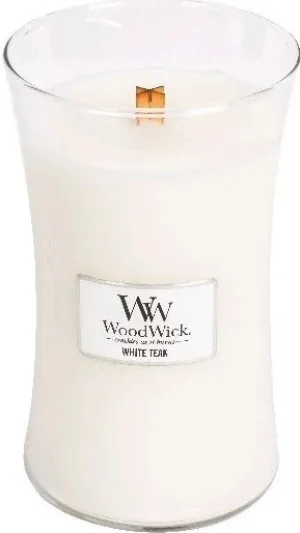 Bougie parfumée WoodWick White Teak avec mèche en bois 609,5 g