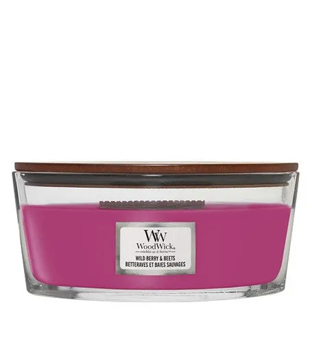 Bougie parfumée WoodWick Wild Berry & Beets avec mèche en bois pour homme