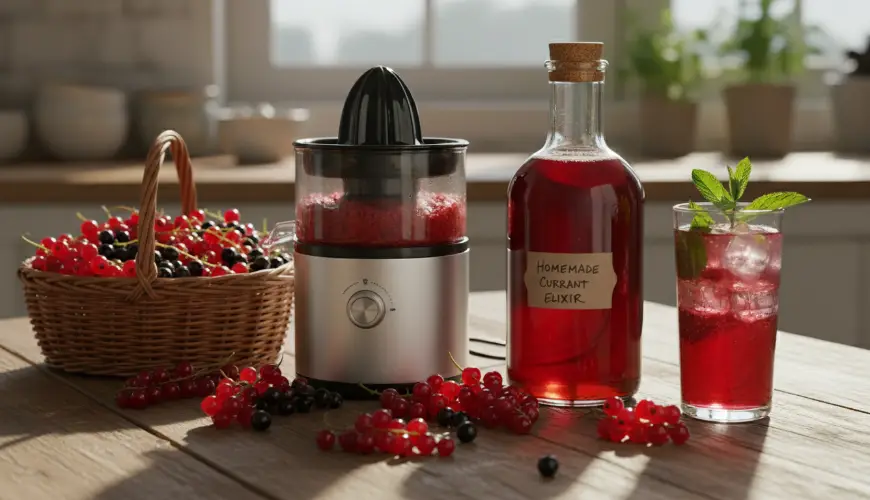 Sirop de groseille maison à partir d'un extracteur de jus, plein de vitamines