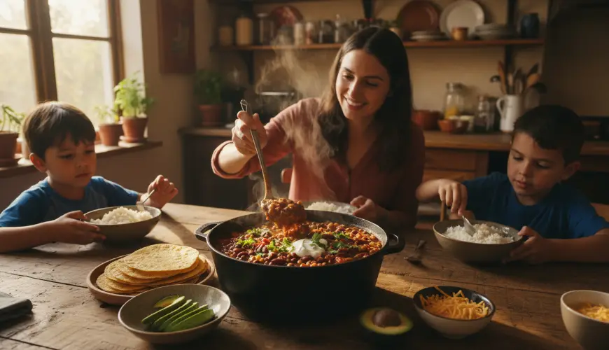 Pot de chili aux haricots sans viande qui rassasiera toute la famille
