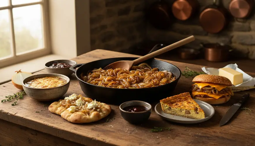 # Caramelisés oignons comme base de cinq plats différents