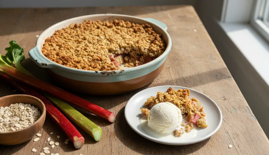 # Le crumble à la rhubarbe avec une miette d'avoine ne déçoit jamais