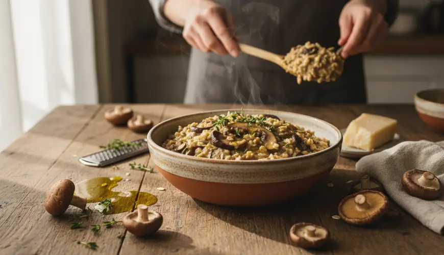 Salé porridge d'avoine aux champignons comme alternative saine au risotto