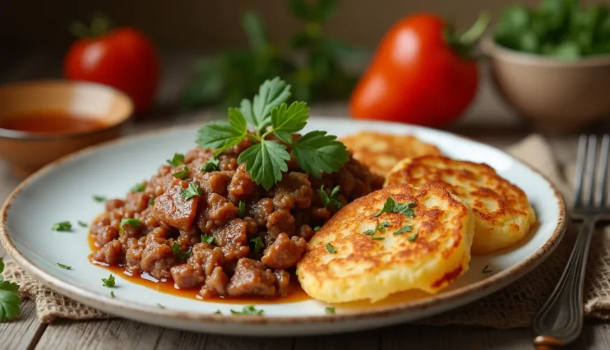 Mélange de porc avec galettes de pommes de terre surprendra non seulement par ses saveurs traditionn