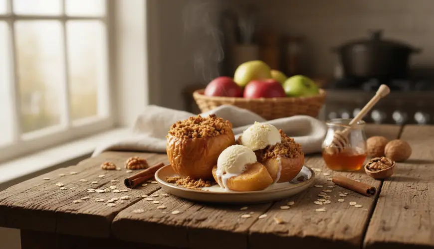 Pomme au four parfumée avec crumble d'avoine pour un plaisir sucré