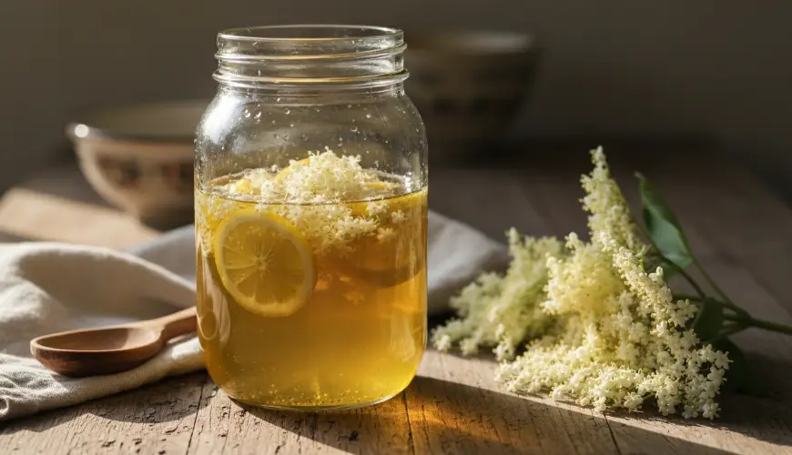 Sirop de sureau parfumé sans cuisson grâce à la macération à froid